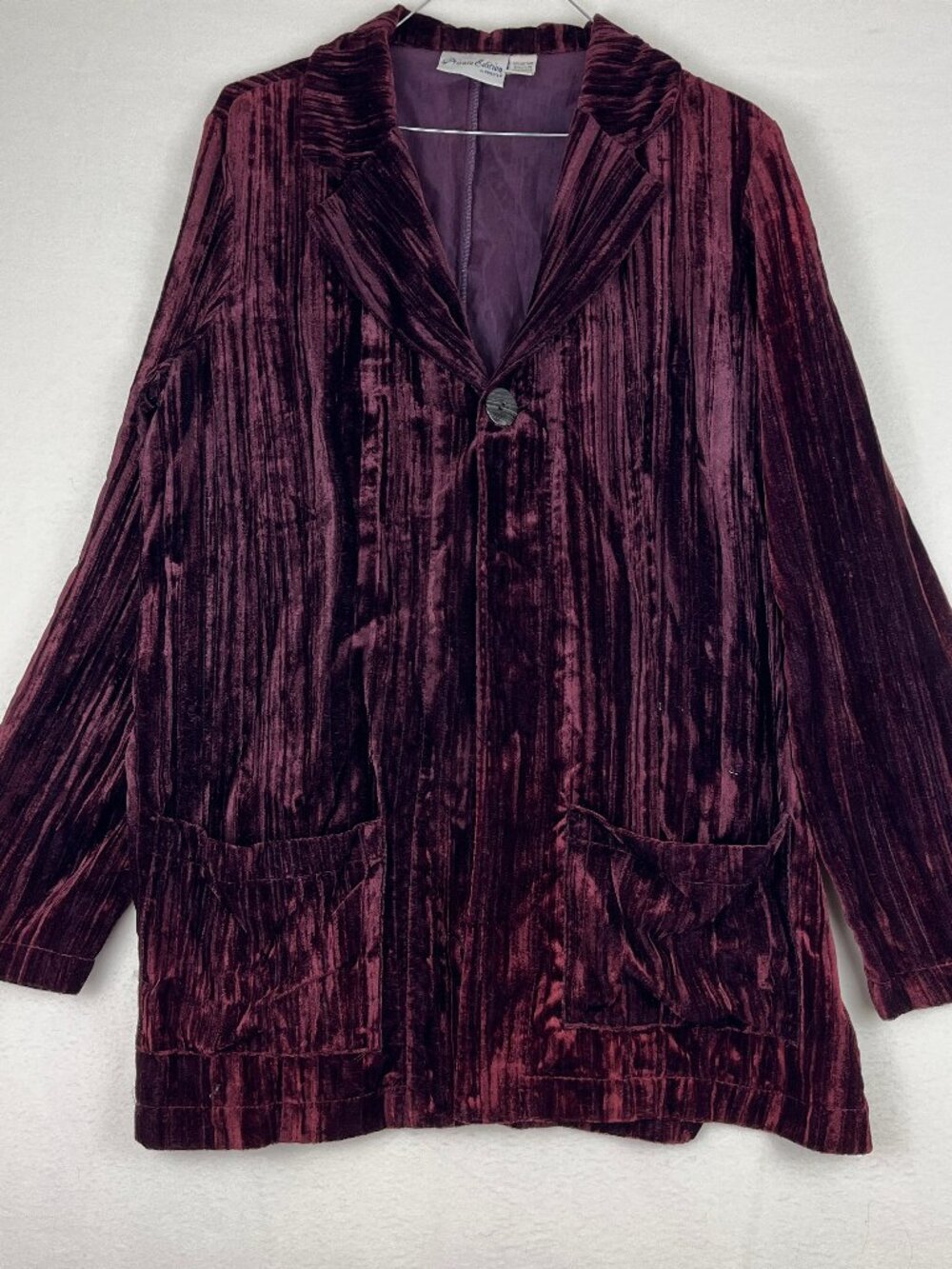 Vintage 90s Chico's Private Edition Crushed Velvet Blazer Size 2 Burgundy